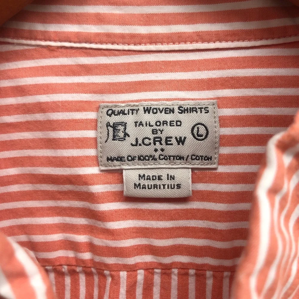 J. Crew Coral and White Striped Cotton Shirt